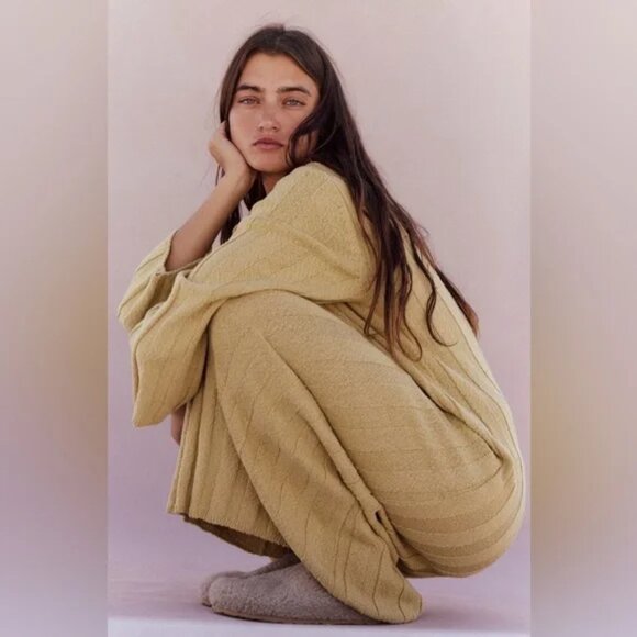 FREE PEOPLE L Wanda rib cowl neck woman Natural stretch oversized maxi dress M - Picture 4 of 7